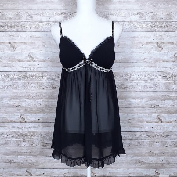 Apt 9 Babydoll Lingerie M Black White 726 - Picture 1 of 4
